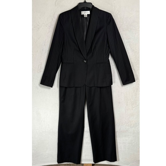 Jones New York Black Pinstripe Pantsuit Size 8 2 Piece Blazer Pants Set Y2K VTG - Picture 5 of 16